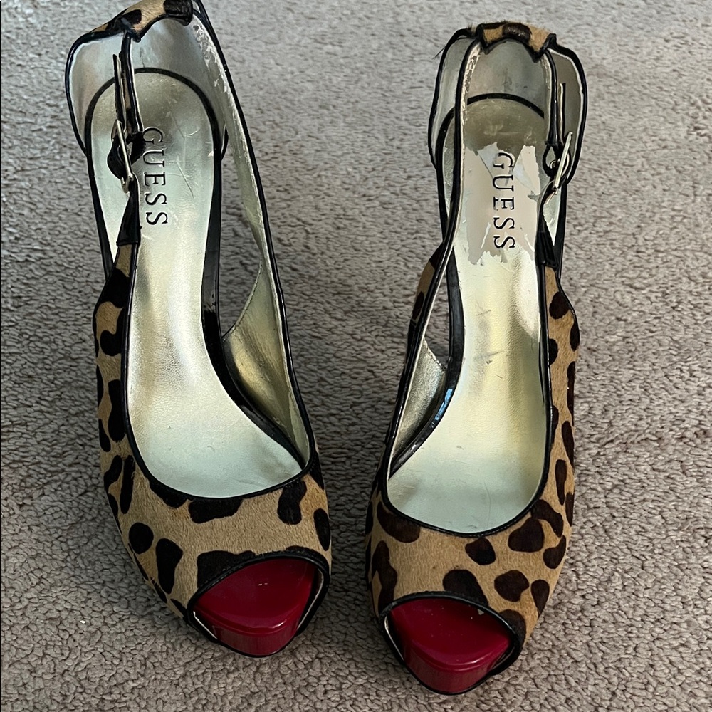 Guess Leopard Print Heels with Red Accents
